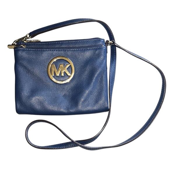 Michael Kors Fulton Cadet Blue Leather Crossbody Bag Authenticated - Picture 1 of 15